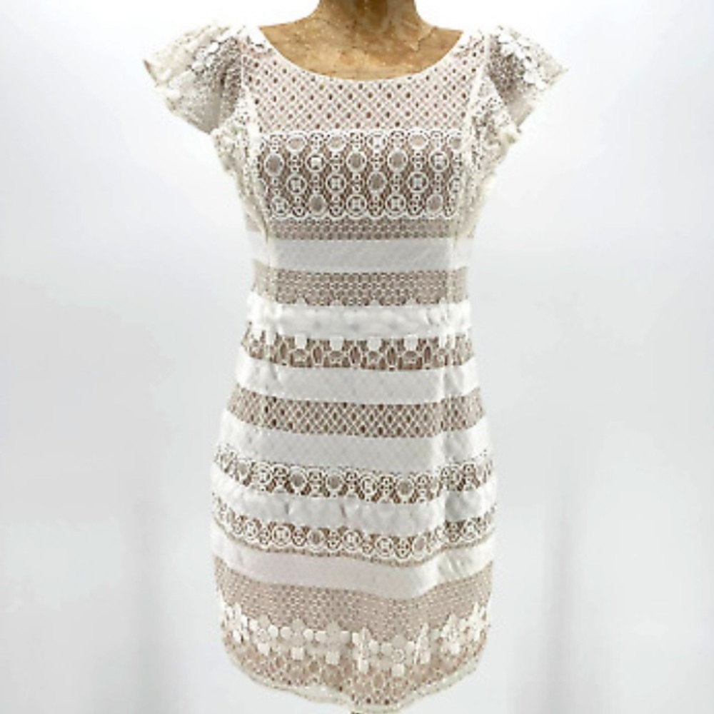 Lace BCBG Maxazria dress cocktail / bridal. White lace with flutter sleeves